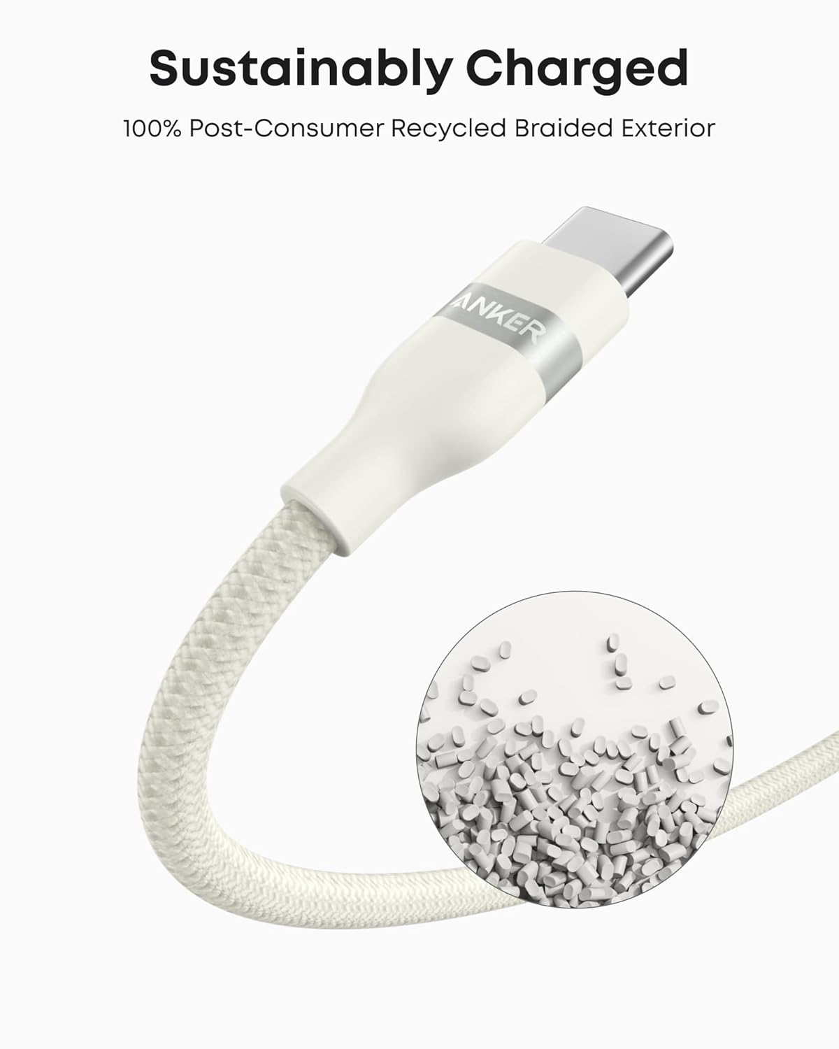 Anker cable with recycled braided exterior for USB-C
