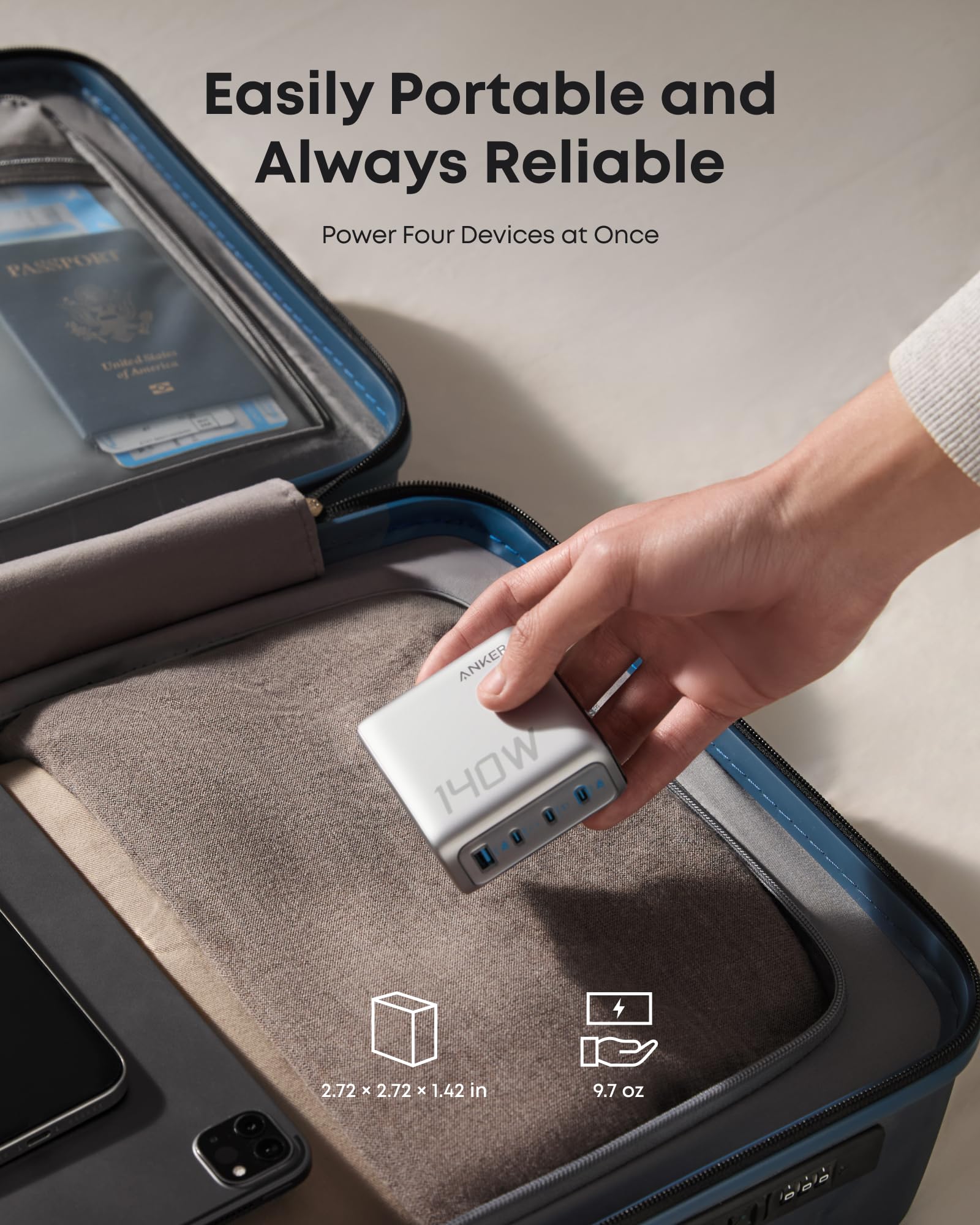 Anker portable charger with 140W power for travel reliability